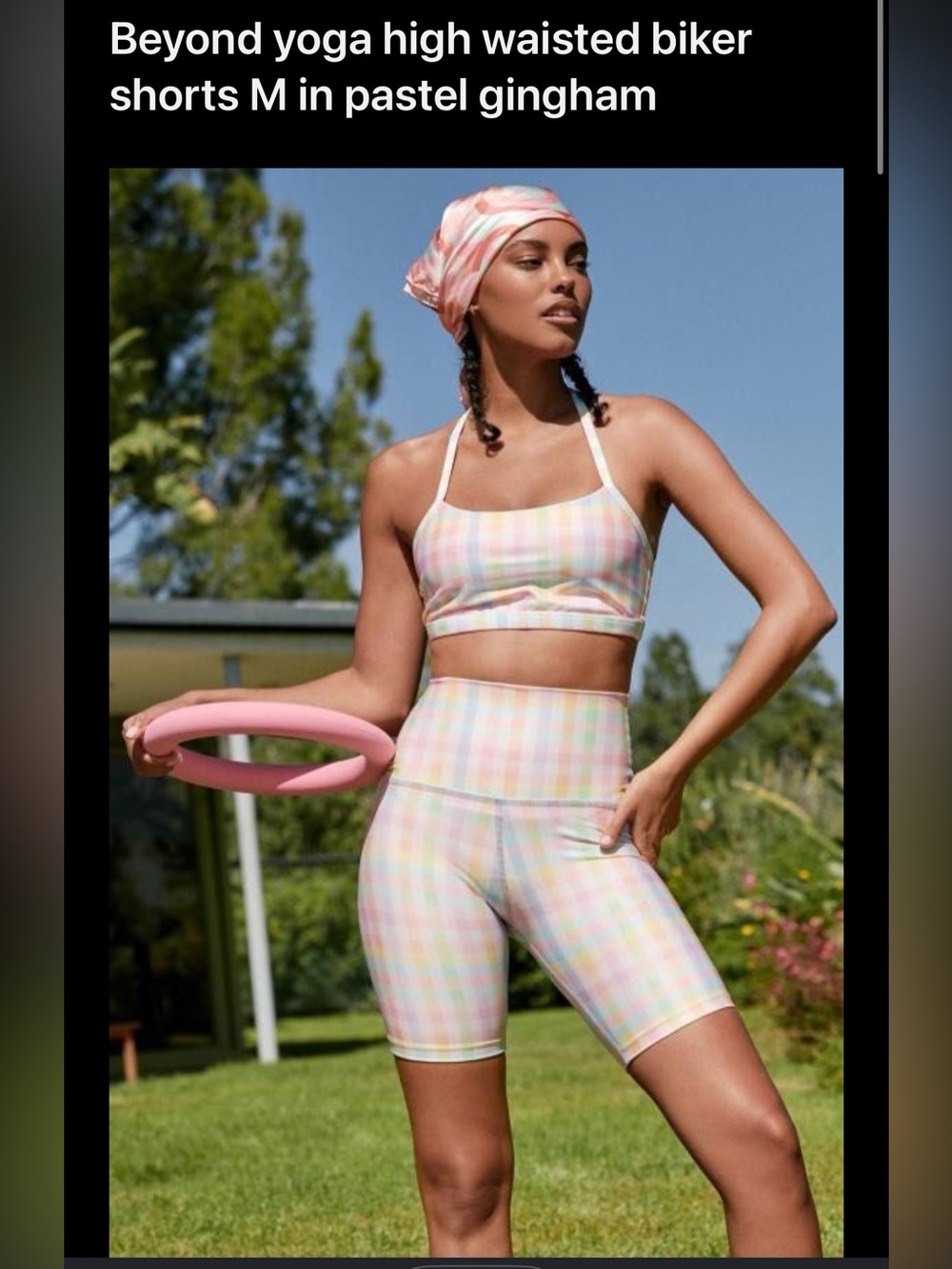 Beyond Yoga Pastel Checkered High-Waist Bike Shorts